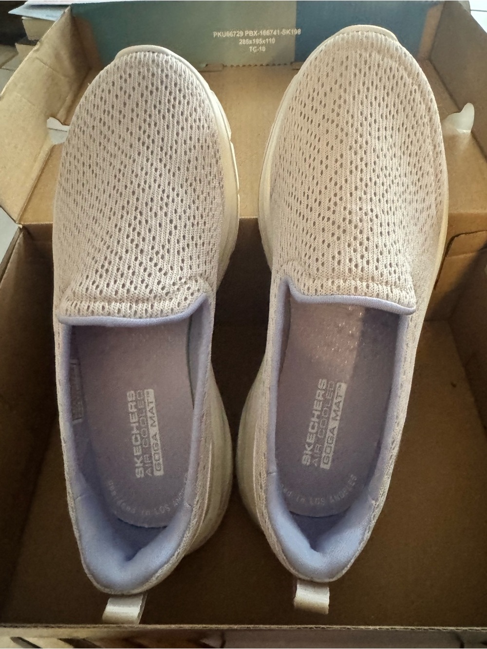 Skechers Women's Slip-On Knit Sneakers in Light Gray with Lavender Trim